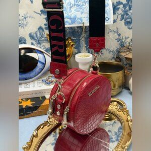 🆕 BLUGIRL 🧿 NWT Linea Rosso Red Croc Round Mini Purse, Logo Strap